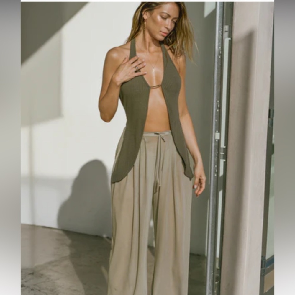 Joah Brown Rib Split Front Ink Luxe Knit Halter Tank XS - Picture 10 of 14